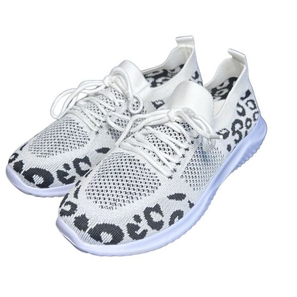 Slip on breathable mesh White Leopard Print Sneakers Women’s Size US 8 (… - Picture 11 of 16
